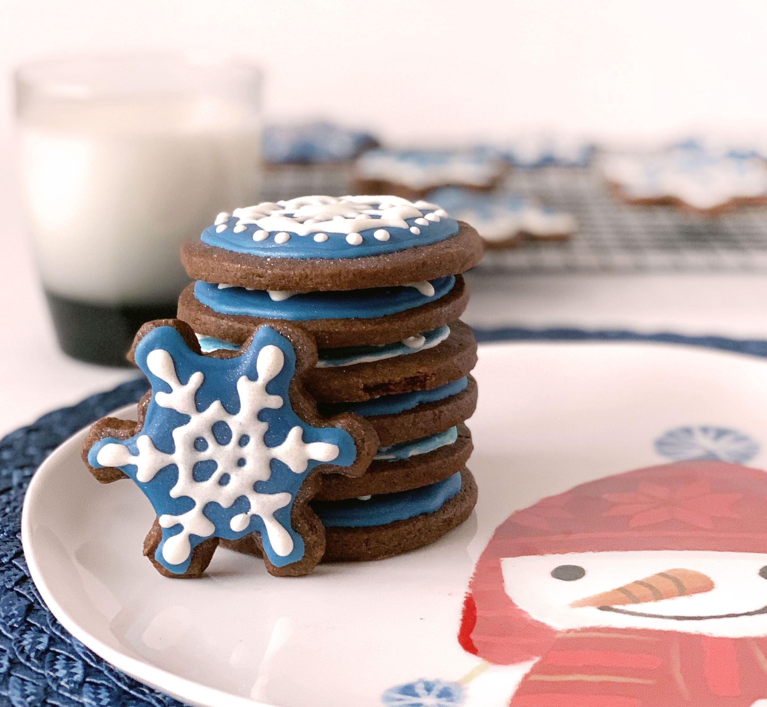 The best recipe for the chewiest, chocolate cutout cookies. These are no-spread chocolate cookies, perfect for cutting and icing into any shapes. #cookies #chocolate #cutout #snowflake