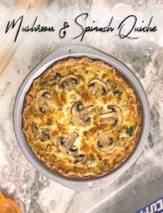 A deliciously flavorful and easy quiche for breakfast or brunch. The garlic, mushrooms, and spinach are perfectly complemented by the light and tangy gruyere/swiss blend added in. This quiche has the perfect texture, a satisfyingly light and crisp crust, and a taste you'll crave over and over again!