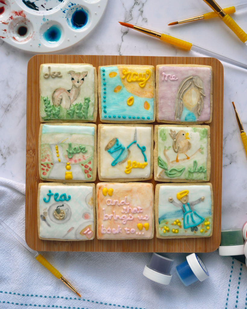 the sound of music watercolor painted royal icing cookies