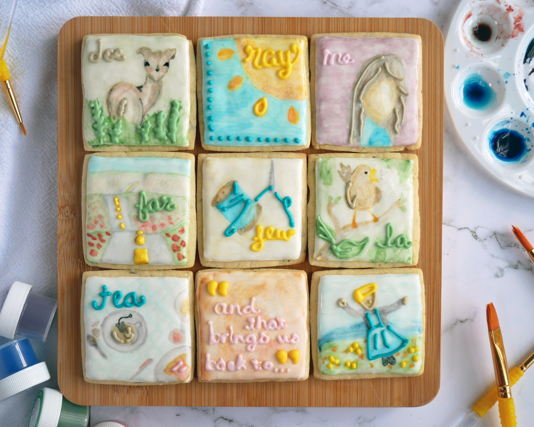 How To Watercolor Paint on Royal Icing - Sound of Music Cookie Set