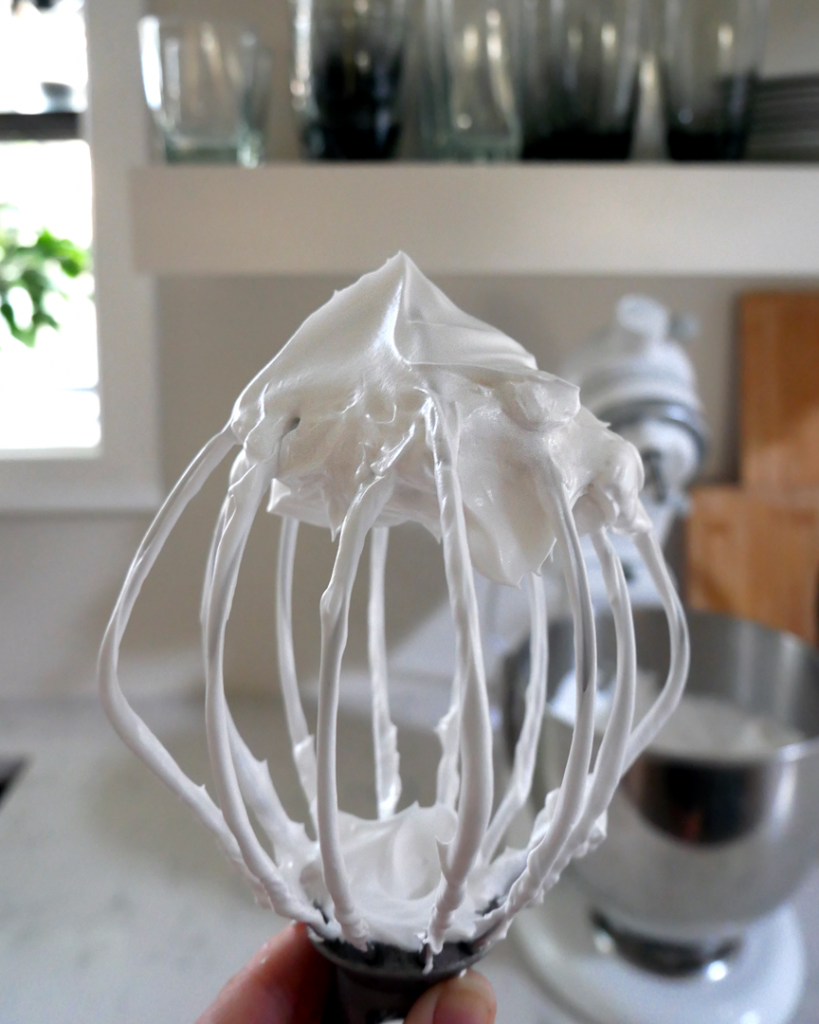 Swiss meringue whipped into stiff peaks