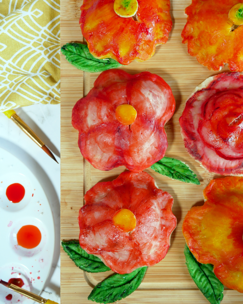 Watercolor-Painted Apple Hand Pies painted with Edible Watercolor to resemble flowers