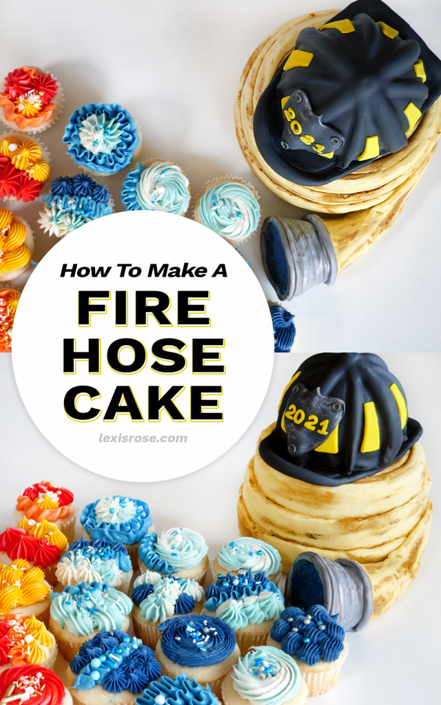 Learn to make a fire hose cake out of buttercream and a firefighter's helmet, too!