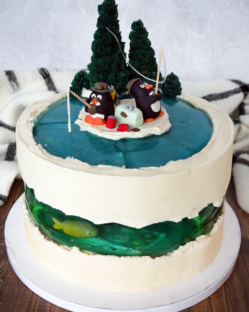 Gelatin under the sea cake made with jello and cake layers to look like the ocean.