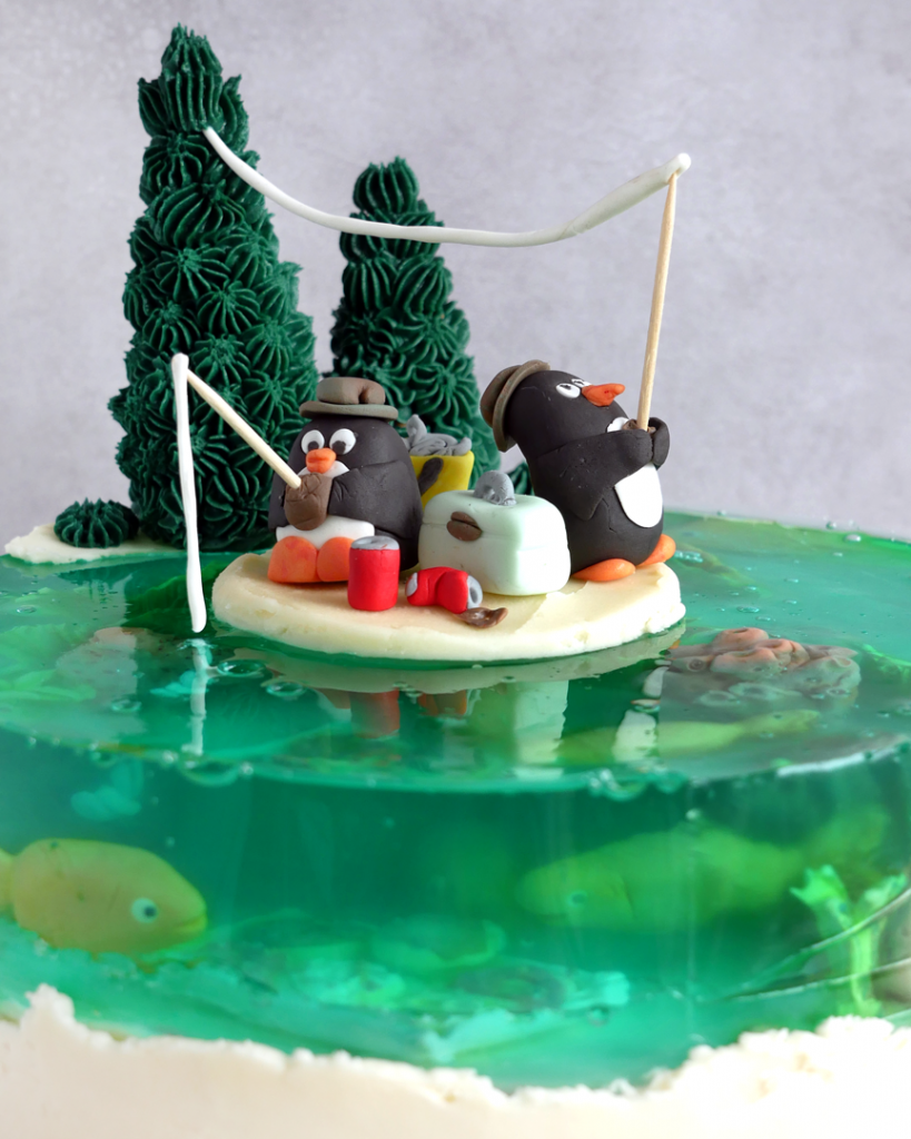 Gelatin under the sea cake made with jello and cake layers to look like the ocean.